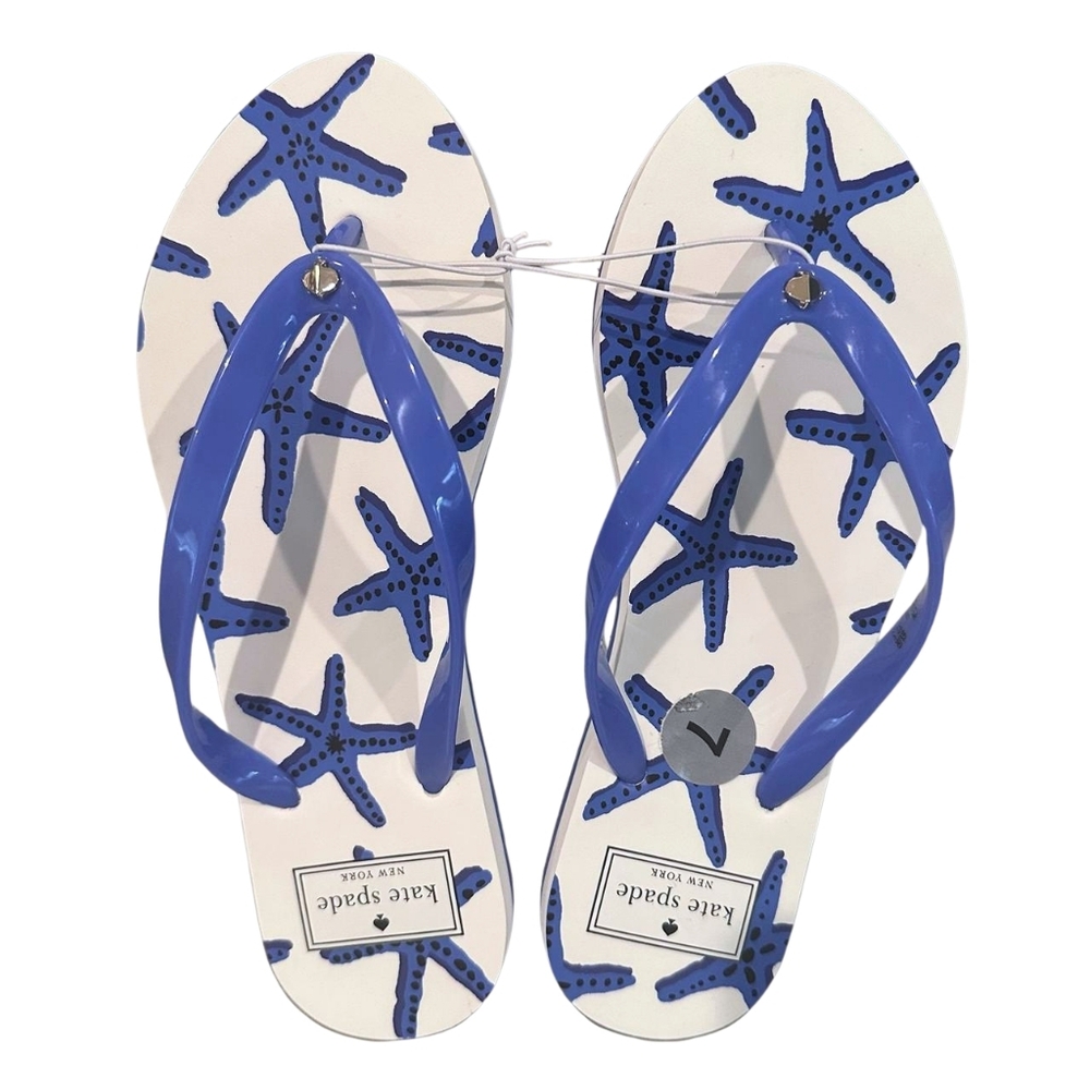 Kate Spade Thong Sandals • NWOT • Blue/White Dancing Nova Starfish